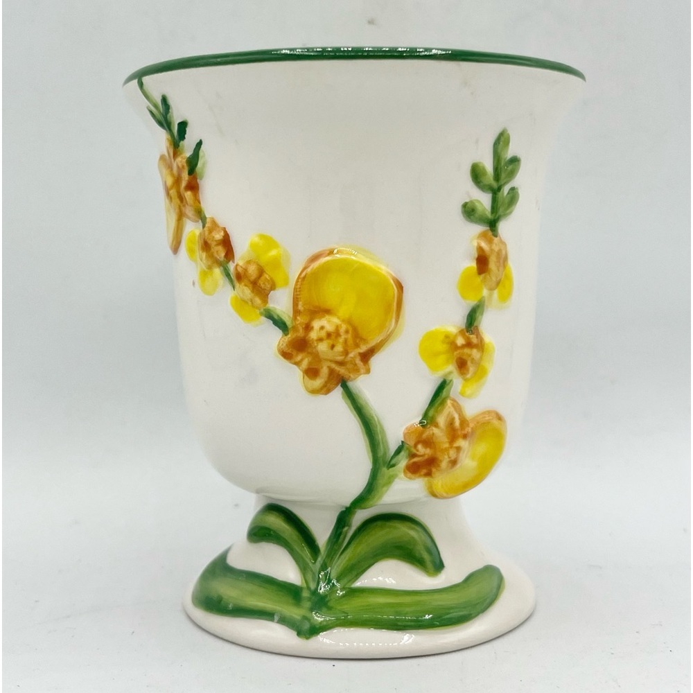 Bath & Body Works White Barn Island Orchid Hand-Painted Teacup Candle Holder EUC